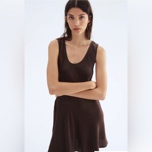 Brown Satin Sleeveless Dress